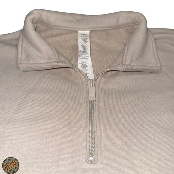 Alo UNISEX Renown Heavyweight 1/4 Zip Pullover Sweatshirt Color: Bone Sz: S - Picture 13 of 16